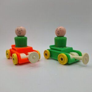 Vintage‎ Fisher Price Little People Car Set Orange Green Figures Classic Toys